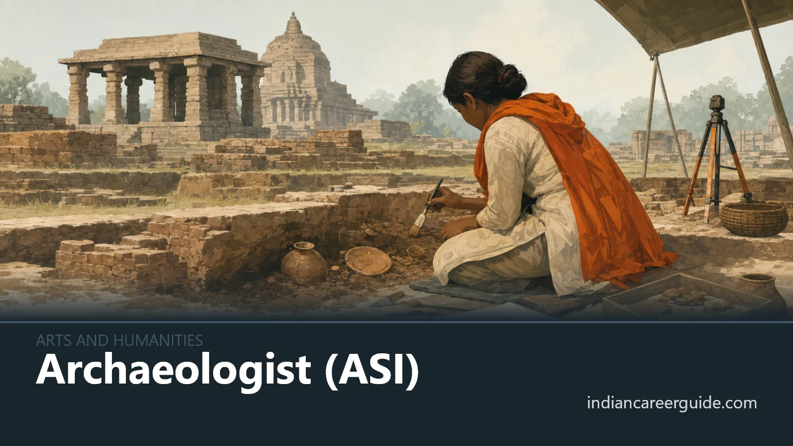 At an Indian heritage site, an archaeologist records finds beside a marked excavation grid.