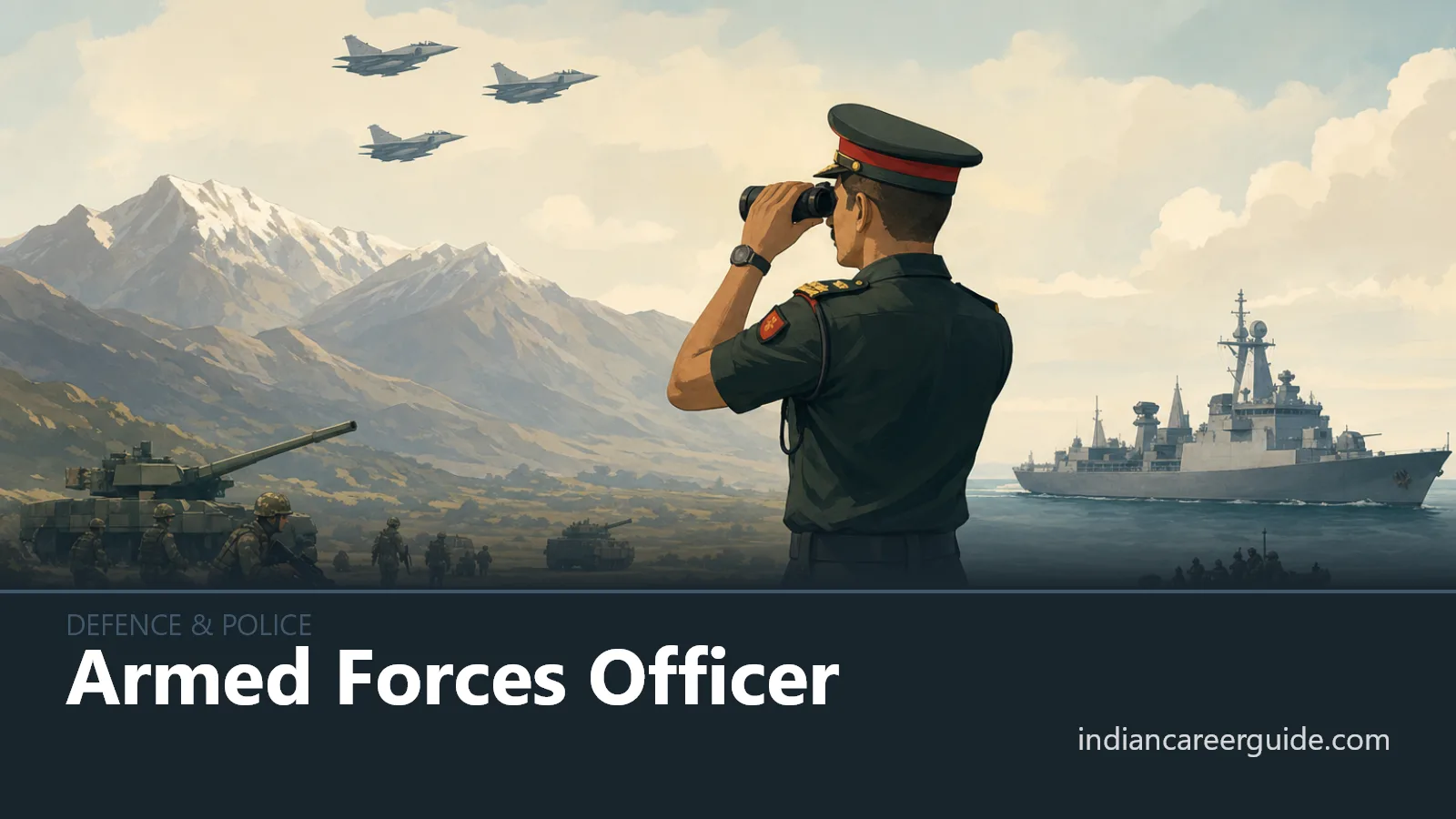 At an Indian military training ground, an Armed Forces Officer leads a drill with cadets in formation.