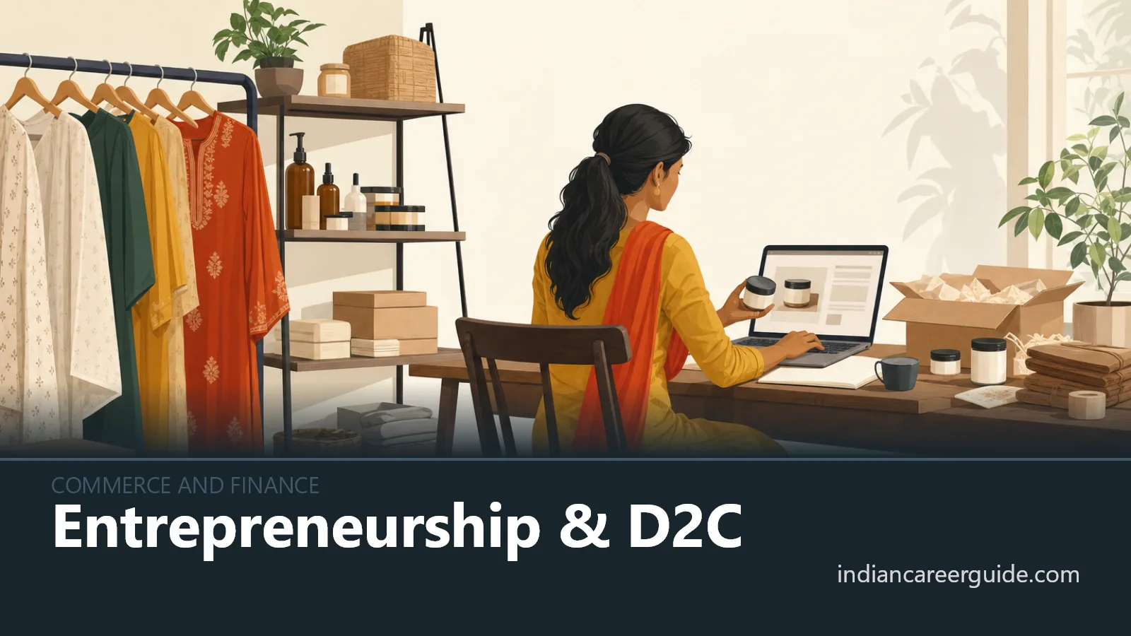 Small packing room where an Entrepreneurship & D2C brand owner seals orders and checks stock shelves.