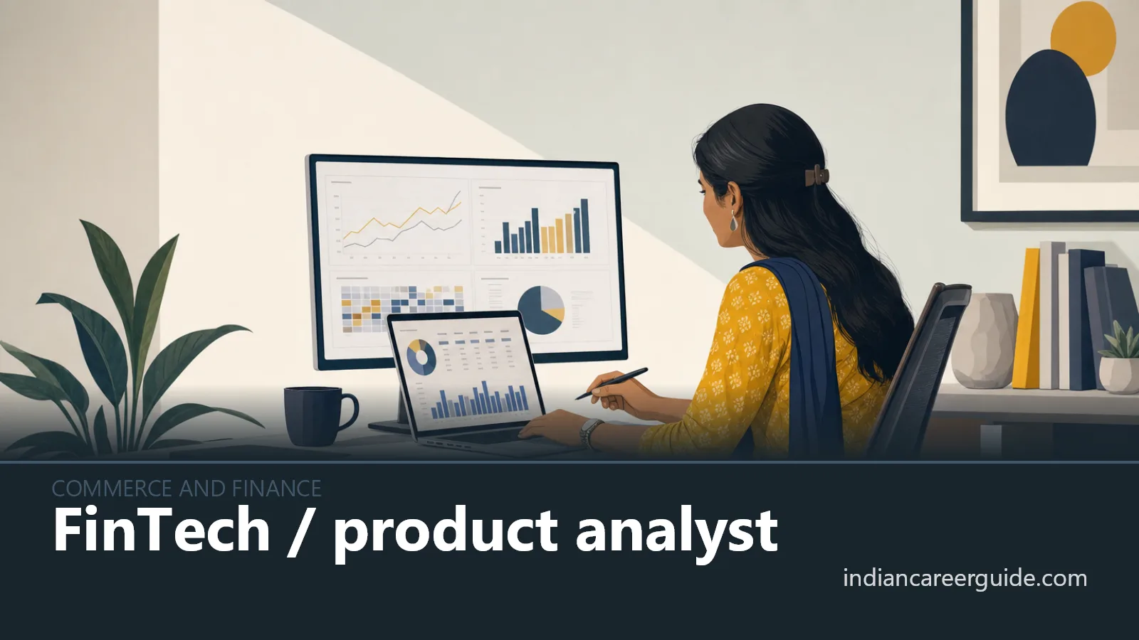 In a fintech office, a FinTech product analyst reviews UPI payment data on a dashboard with colleagues.