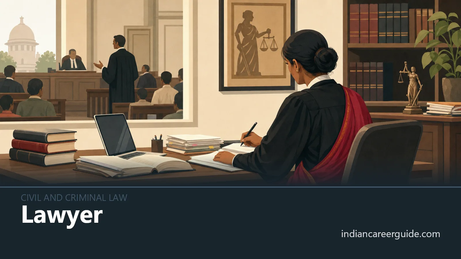 Indian courtroom where a lawyer presents case papers before a judge during a hearing.