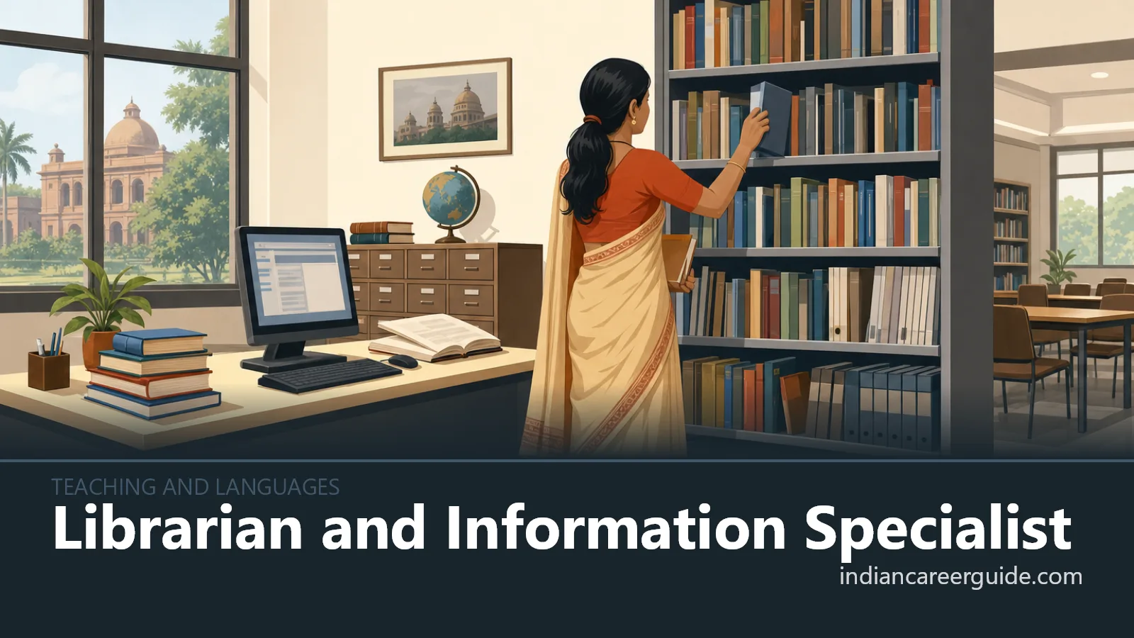 University library reading room where a librarian and information specialist guides a student to digital records.
