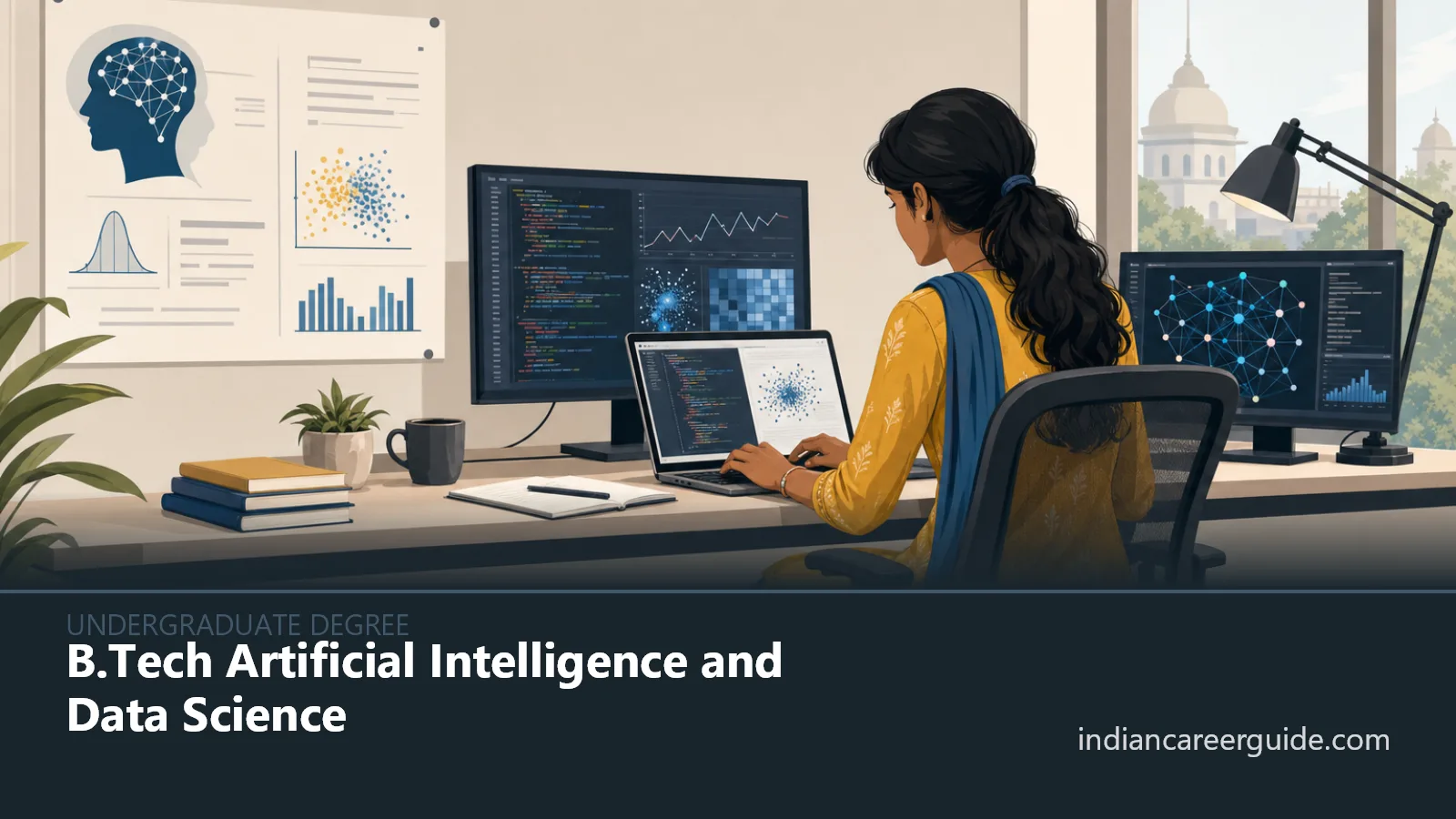 Engineering college computer lab where a B.Tech Artificial Intelligence and Data Science student tests a machine-learning model.