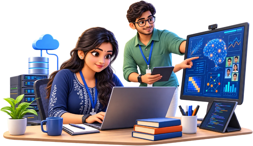 B.Tech Artificial Intelligence and Data Science student analysing data and code on a laptop screen.