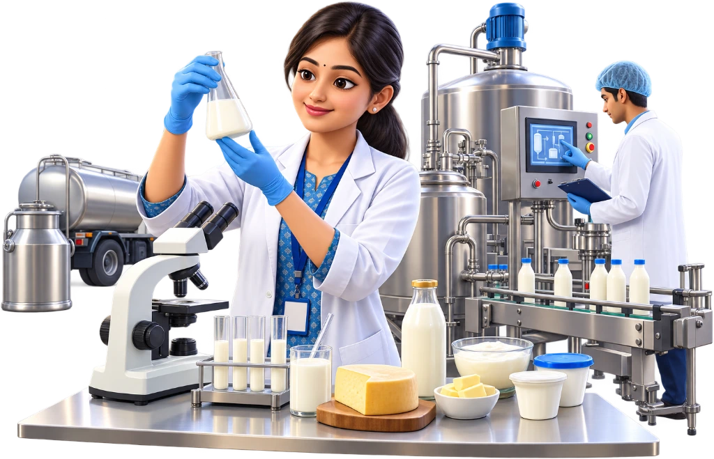 Dairy Technology student testing milk samples with laboratory equipment for quality assurance.