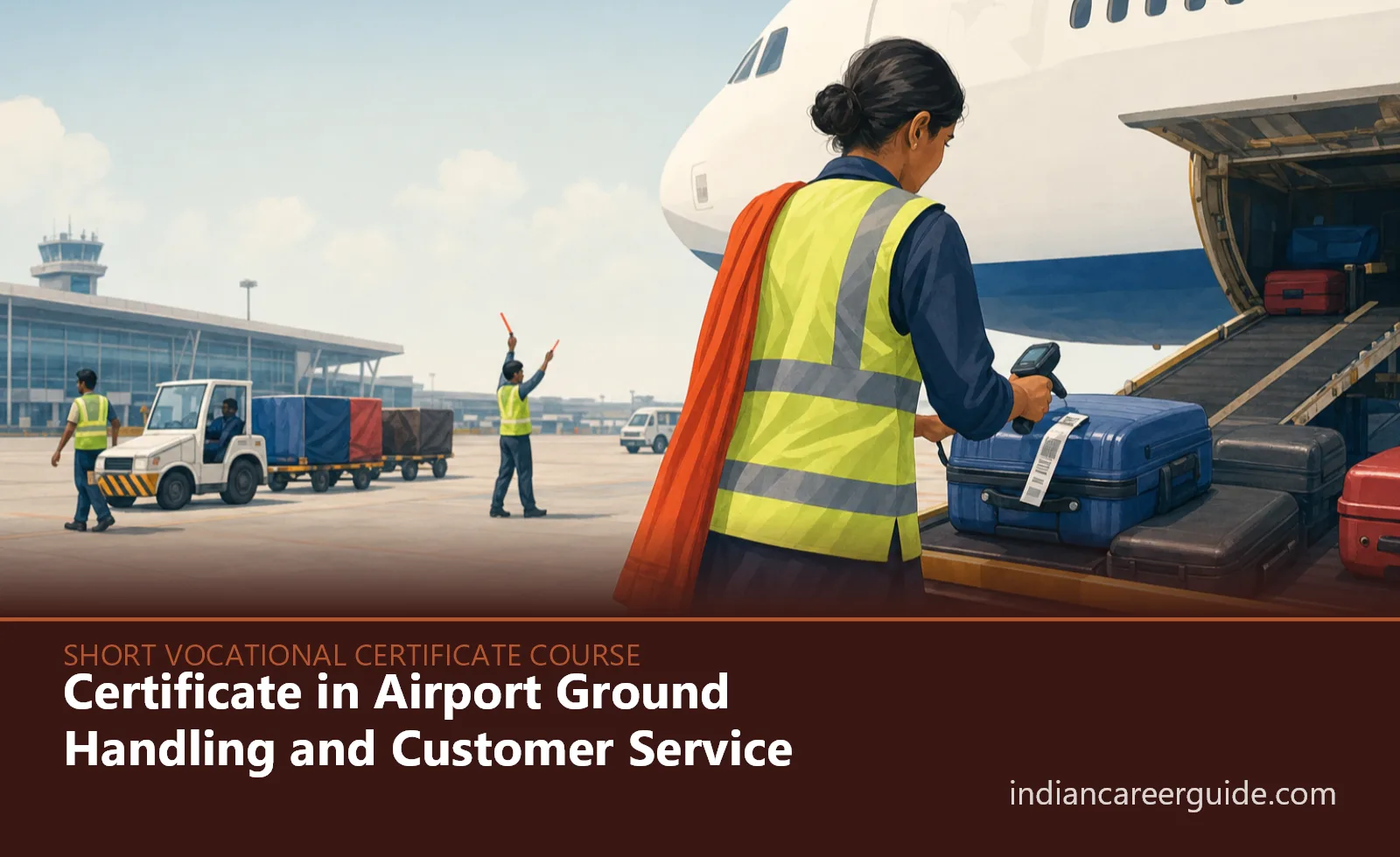 Ground staff assisting passengers at an Indian airport check-in desk during Airport Ground Handling and Customer Service training.