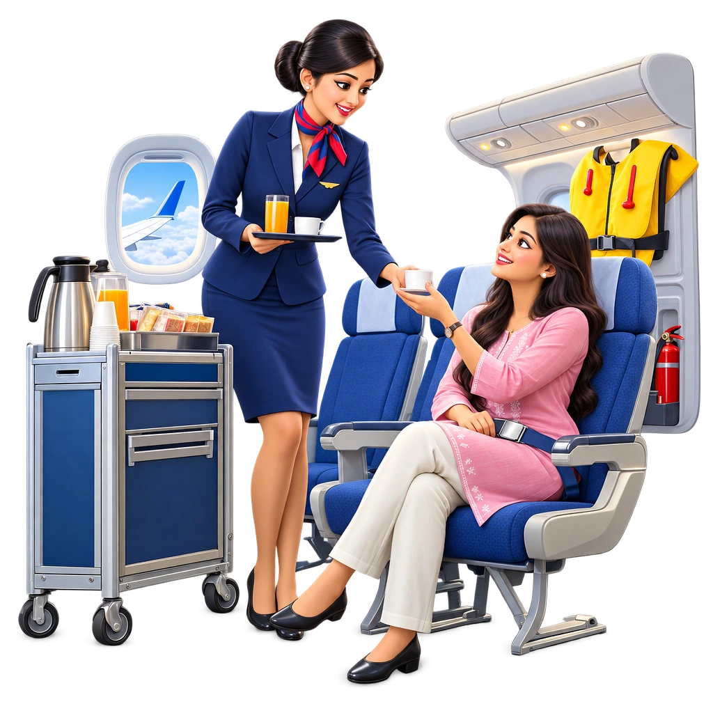 Cabin crew trainee in the Certificate in Cabin Crew / Air Hostess Training course demonstrating an oxygen mask.