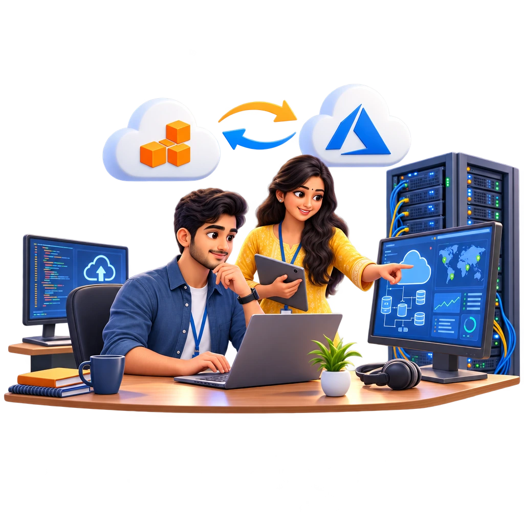 Trainee configuring a cloud server on a laptop, Certificate in Cloud Computing course.
