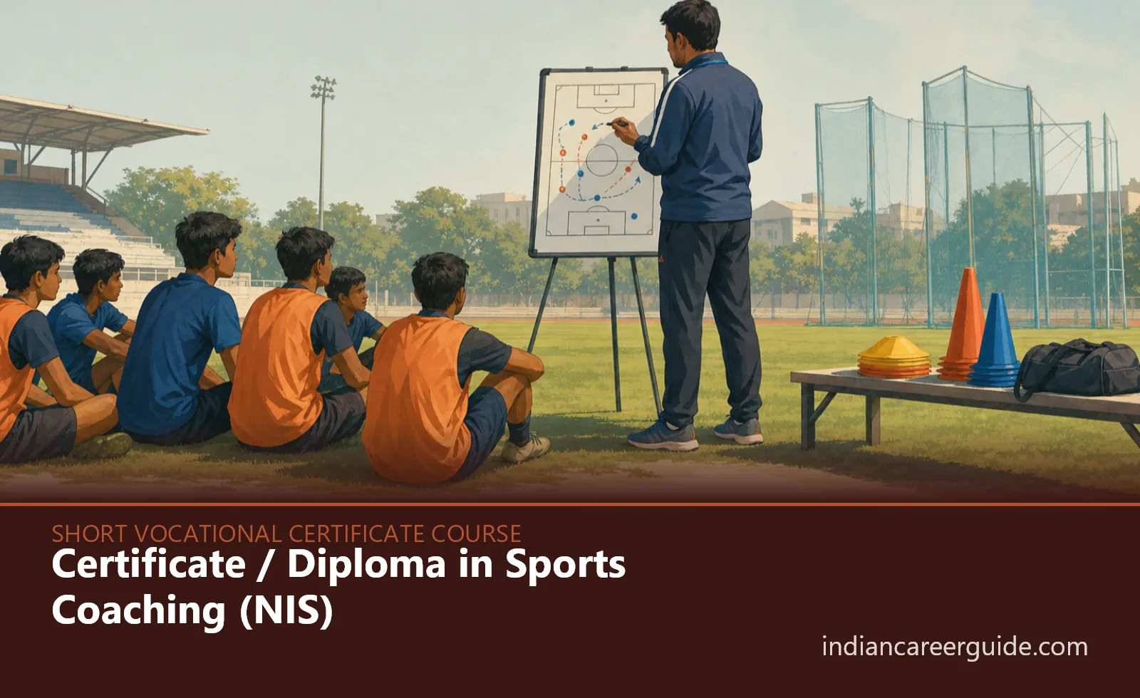 Indian athletics track where a Sports Coaching trainee guides sprint drills during NIS Diploma training.