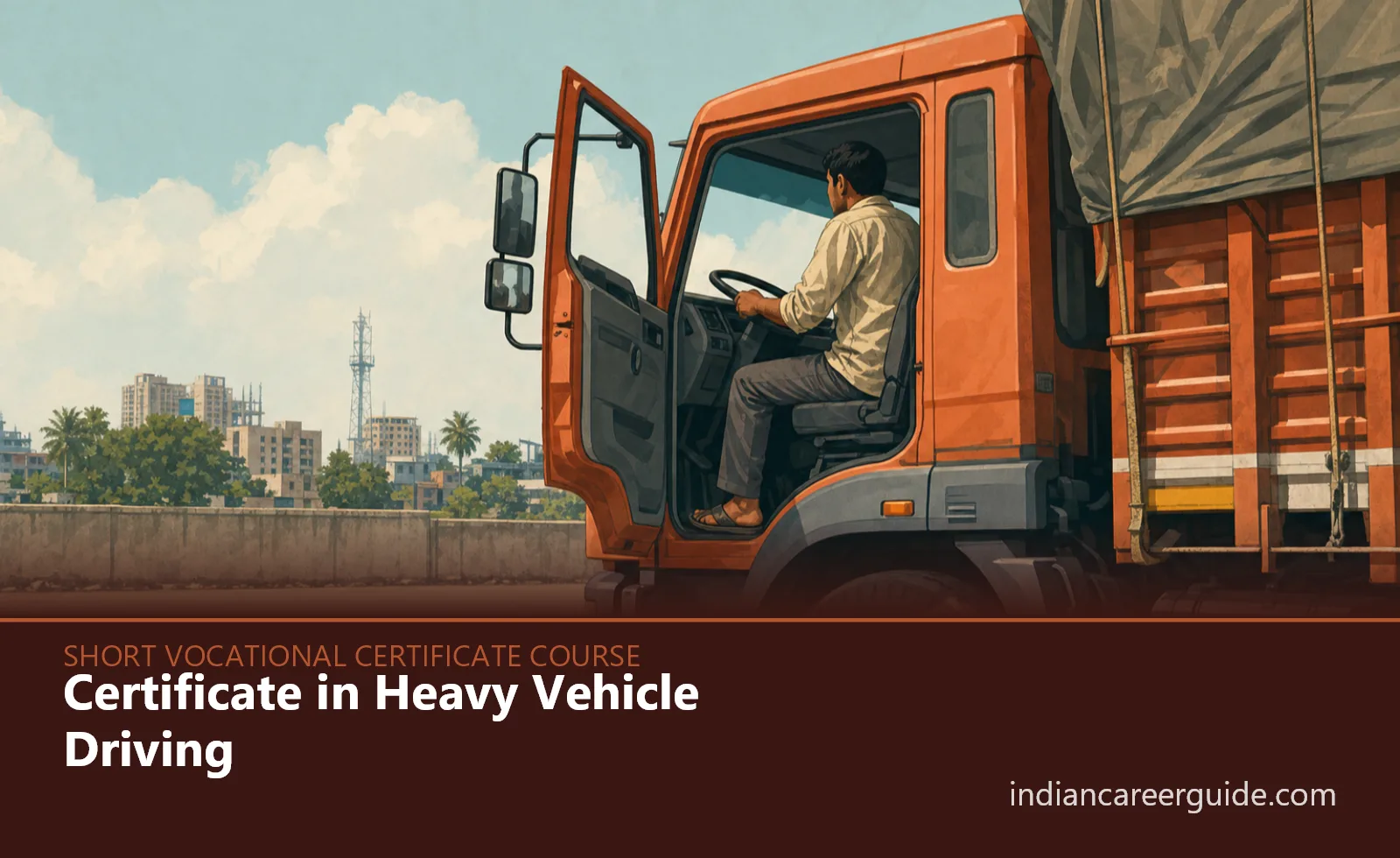 Driver training yard where a Certificate in Heavy Vehicle Driving trainee reverses a truck between marked cones.