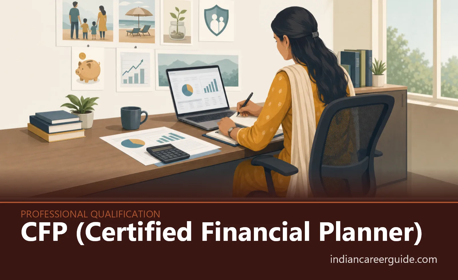 At a financial advisory office, a CFP trainee discusses a retirement plan with a client.